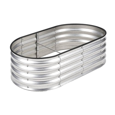 Outdoor Garden Bed Oval Galvanised Steel 160x80x42cm Silver