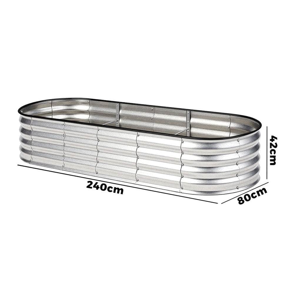 Outdoor Garden Bed Oval Galvanised Steel 160x80x42cm Silver