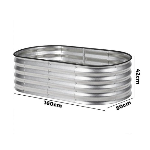 Outdoor Garden Bed Oval Galvanised Steel 160x80x42cm Silver