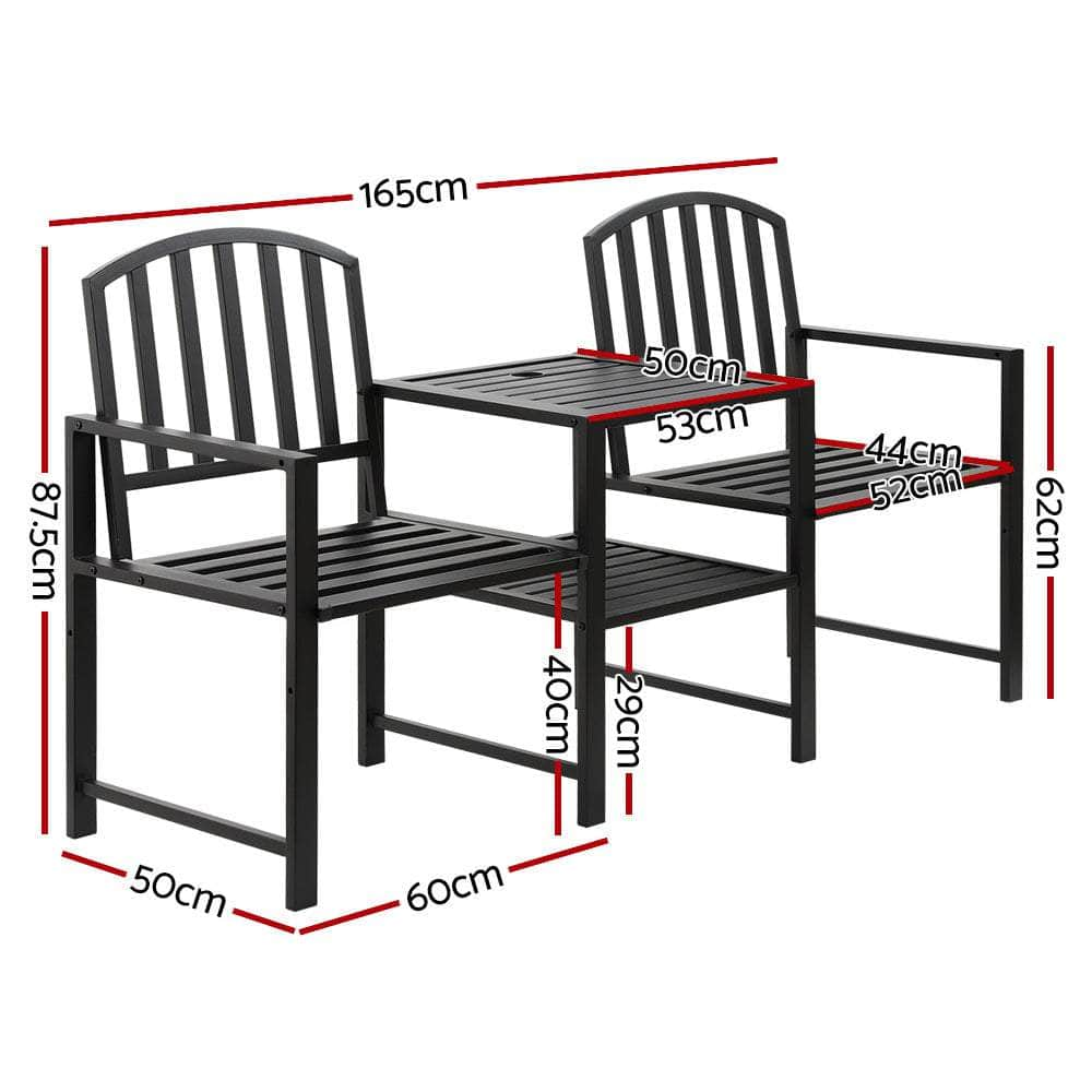 Outdoor Garden Bench Seat Loveseat Steel Table Chairs Patio Furniture Black