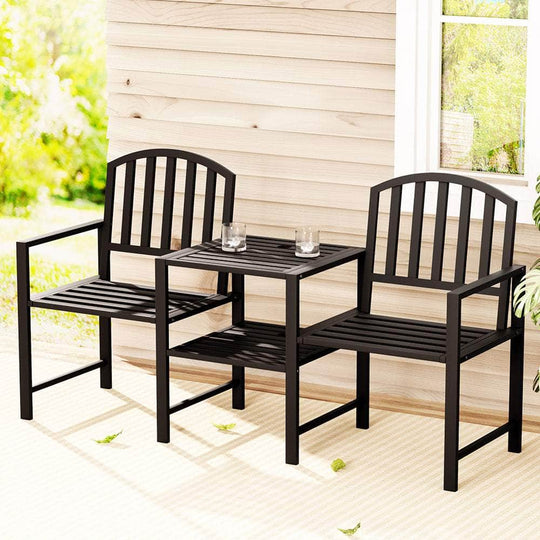 Outdoor Garden Loveseat Black Patio Seating Bench