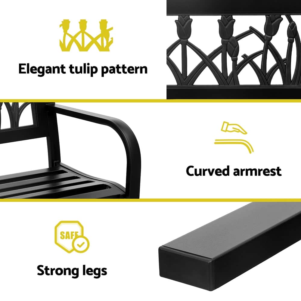 Outdoor Benches - Outdoor Garden Bench Seat Outdoor Furniture Steel 2 Seater Park Black