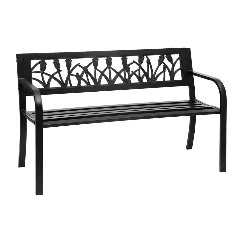 Outdoor Garden Bench Seat Outdoor Furniture Steel 2 Seater Park Black | Black colour