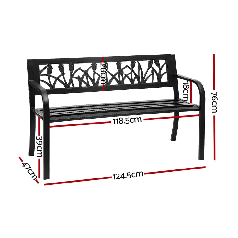 2 Seater - Outdoor Garden Bench Seat Outdoor Furniture Steel 2 Seater Park Black
