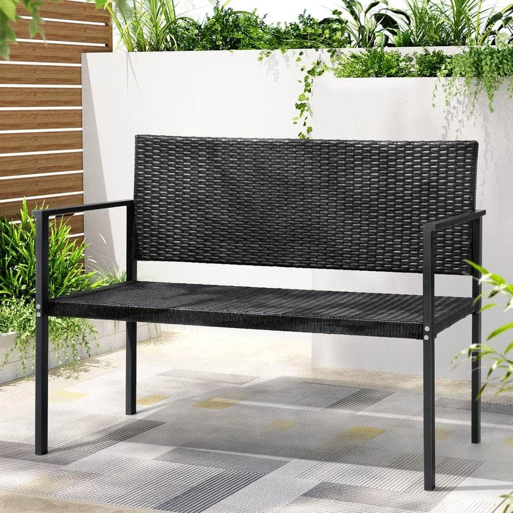 Outdoor Garden Bench Seat Rattan Park Grey/Black