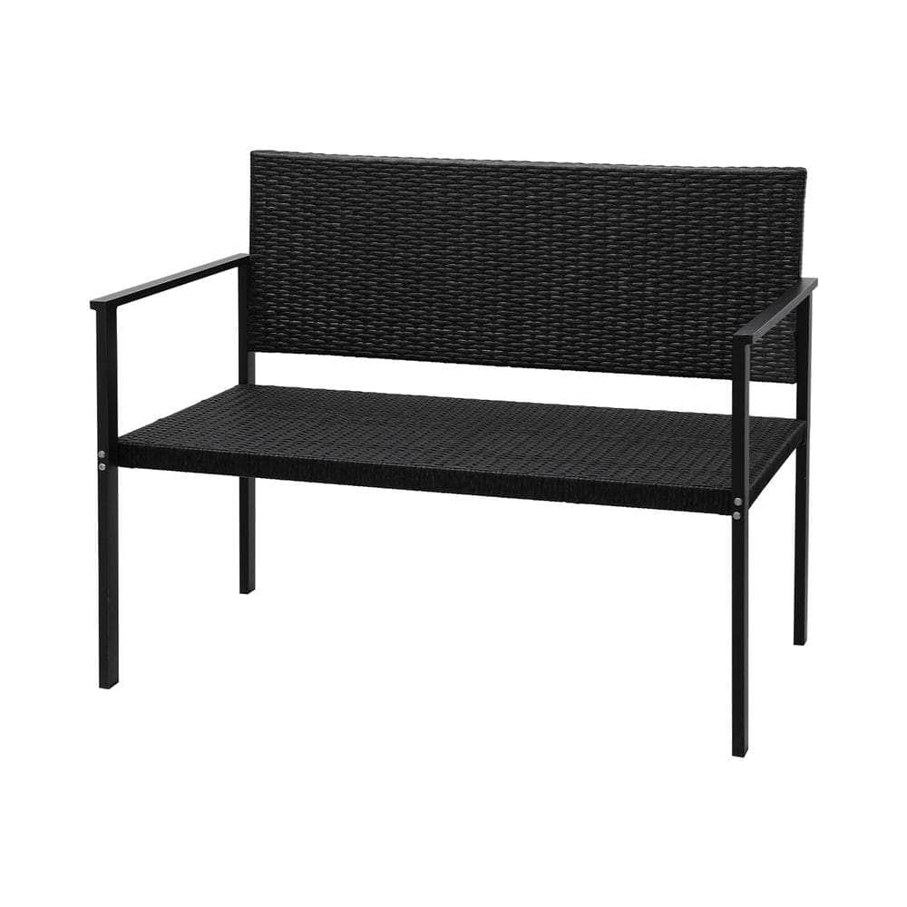 Grey colour - Outdoor Garden Bench Seat Rattan Park Grey/Black