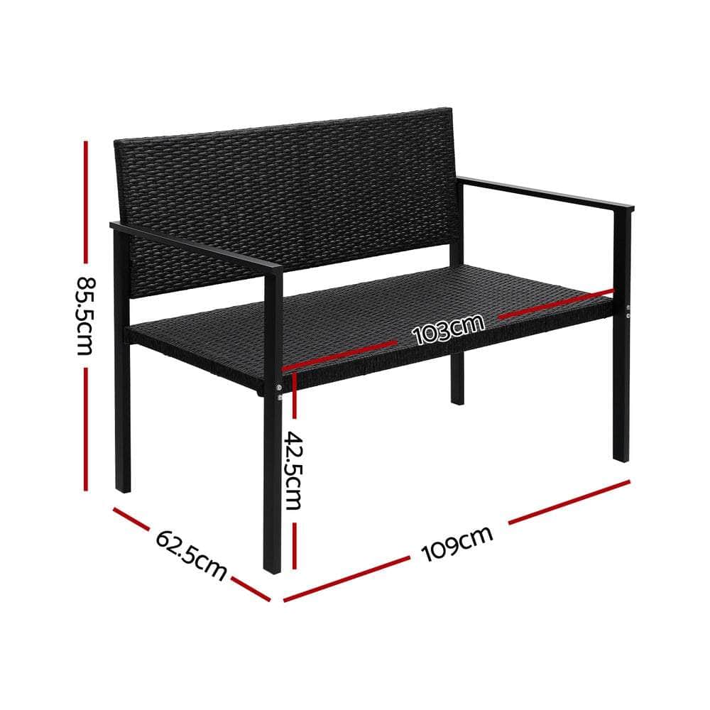 Outdoor Garden Bench Seat Rattan Park Grey/Black