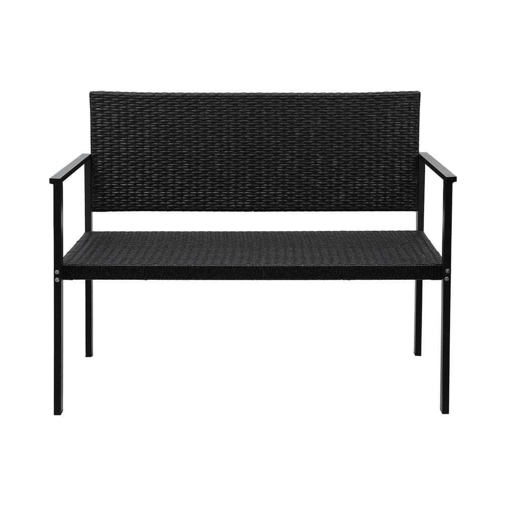 Outdoor Chairs - Outdoor Garden Bench Seat Rattan Park Grey/Black