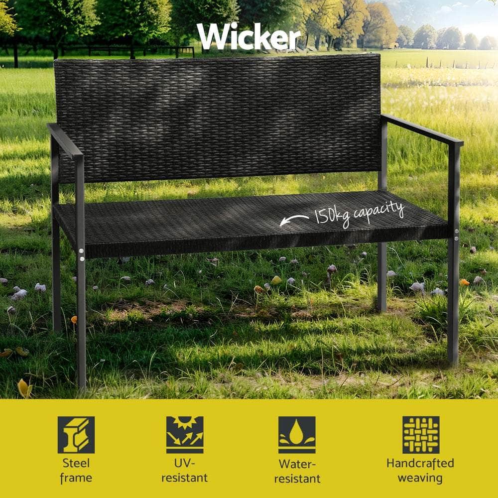 Rattan finish - Outdoor Garden Bench Seat Rattan Park Grey/Black