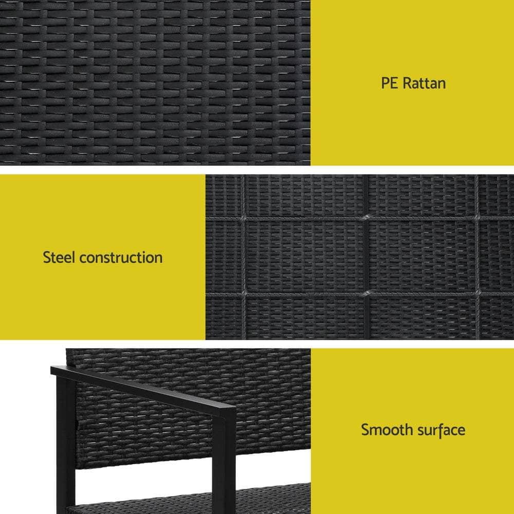 Outdoor Garden Bench Seat Rattan Park Grey/Black | Outdoor Chairs