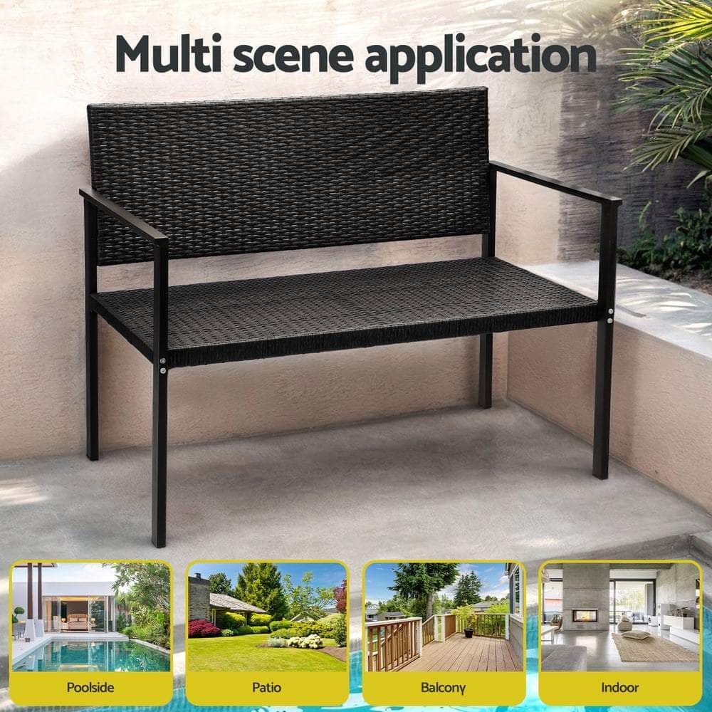 Outdoor Garden Bench Seat Rattan Park Grey/Black