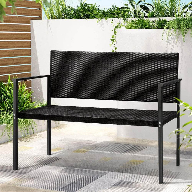 Outdoor Garden Bench Seat Rattan Park Grey/Black, Outdoor Chairs