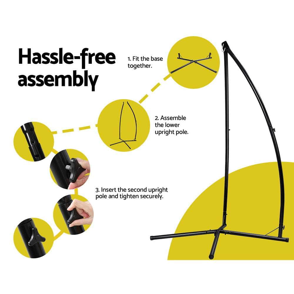 Outdoor Hammock Chair With Steel Stand Cotton Swing Hanging 124Cm Grey