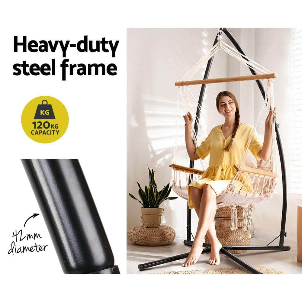 Outdoor Hammock Chair With Steel Stand Hanging Hammock Beach Cream