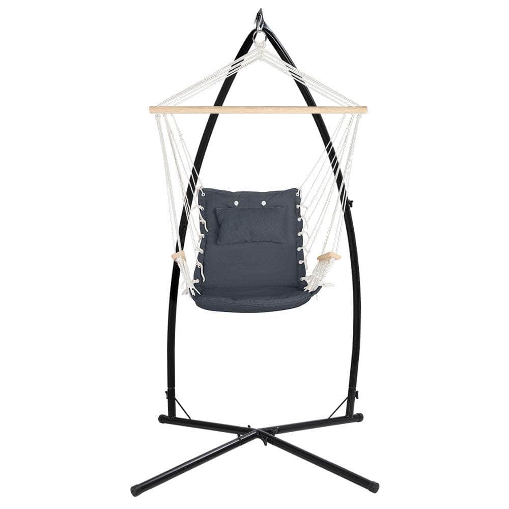 Outdoor Hammock Chair With Steel Stand Hanging Hammock Beach Grey