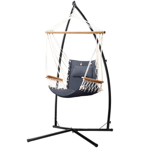 Outdoor Hammock Chair With Steel Stand Hanging Hammock Beach Grey