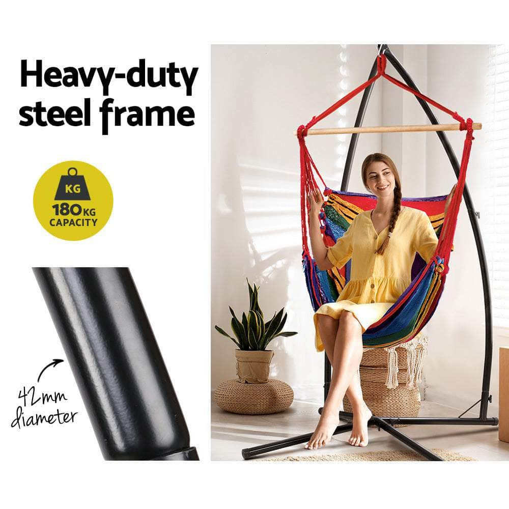 Outdoor Hammock Chair With Steel Stand Hanging Hammock Pillow Rainbow