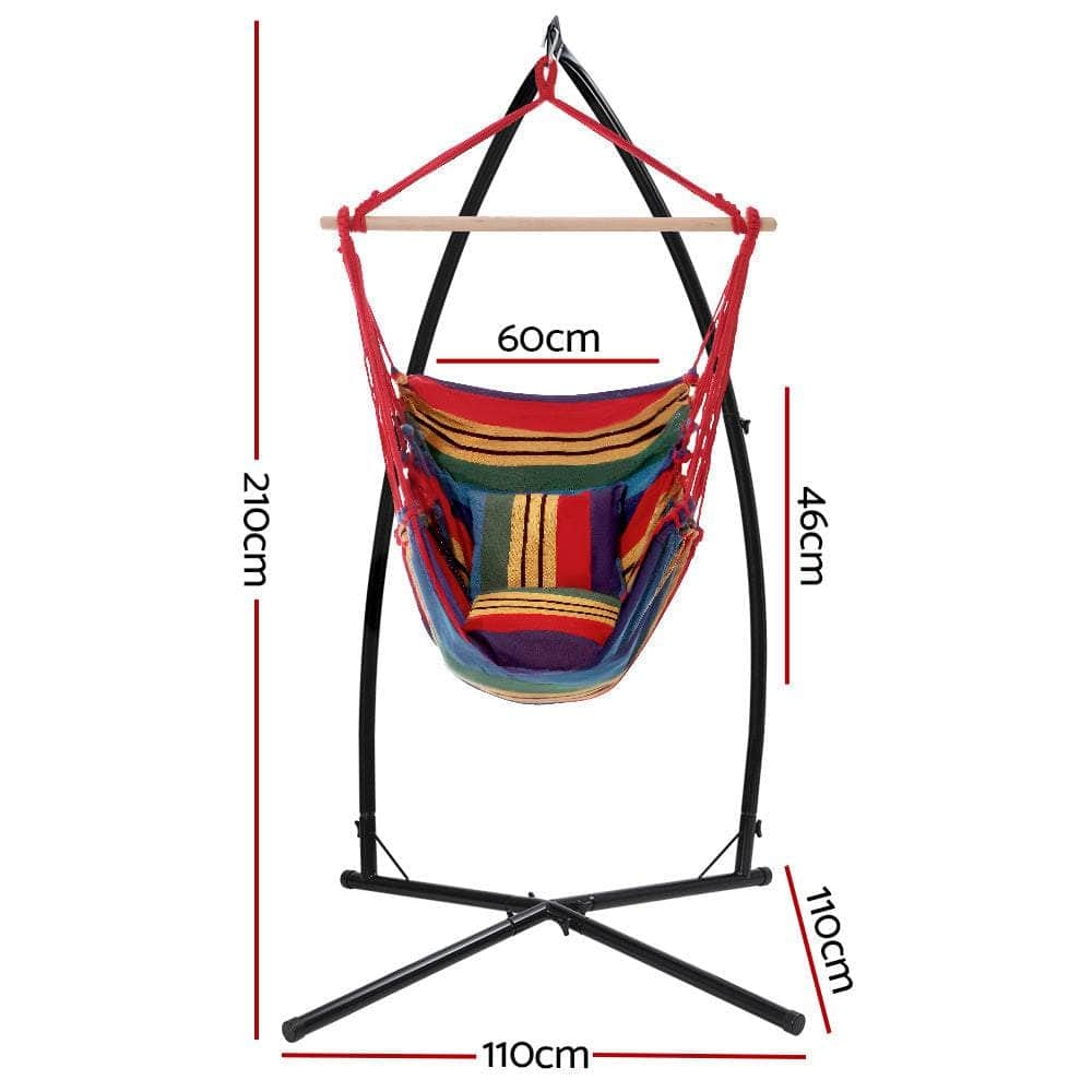 Outdoor Hammock Chair With Steel Stand Hanging Hammock Pillow Rainbow