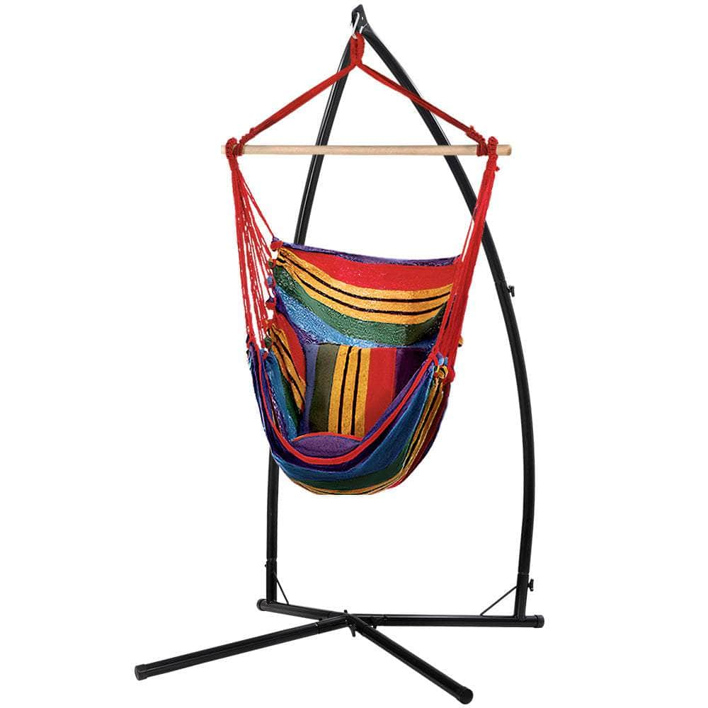 Outdoor Hammock Chair With Steel Stand Hanging Hammock Pillow Rainbow