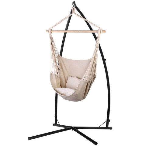 Outdoor Hammock Chair With Steel Stand Hanging Hammock With Pillow Cream