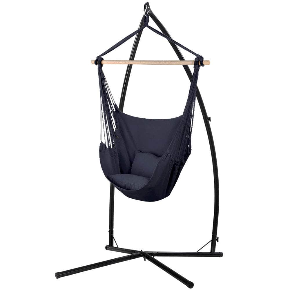 Outdoor Hammock Chair With Steel Stand Hanging Hammock With Pillow Grey