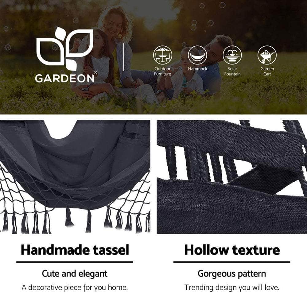 Outdoor Hammock Chair With Steel Stand Tassel Hanging Rope Hammock Grey