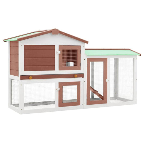 Outdoor Large Rabbit Hutch Brown and White Wood
