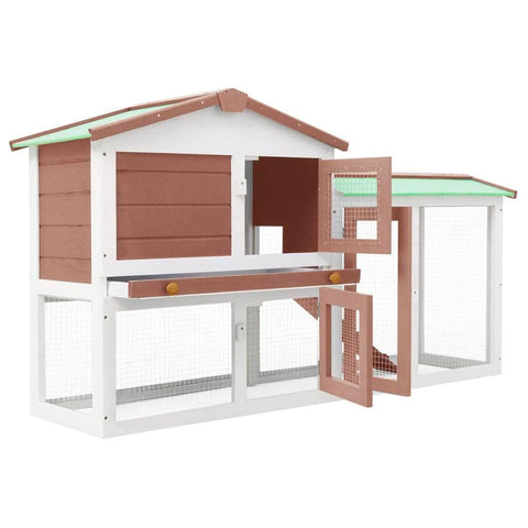 Outdoor Large Rabbit Hutch Brown and White Wood