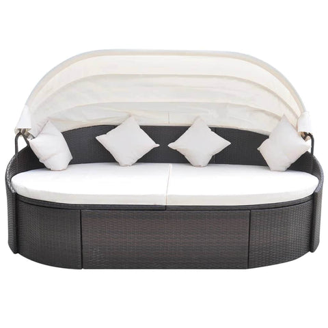 Outdoor Lounge Bed with Canopy Poly Rattan Brown