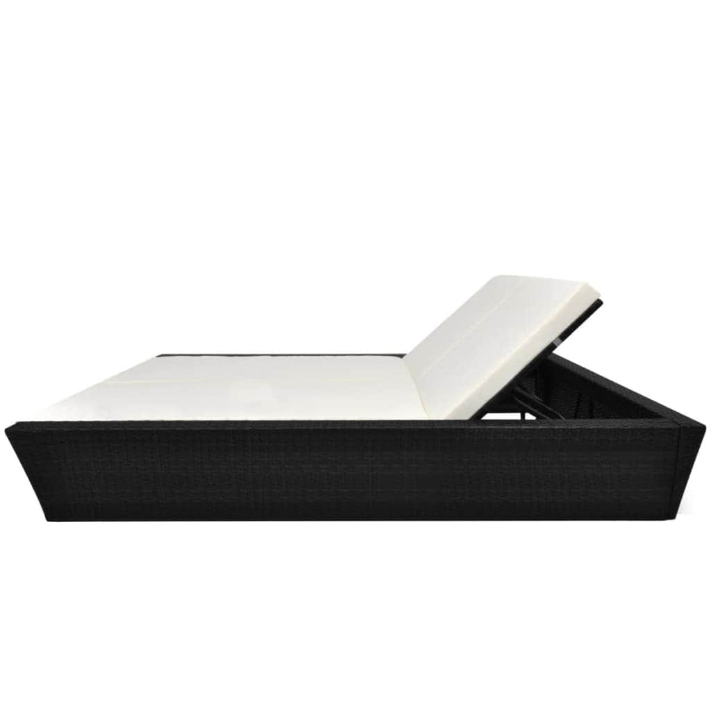 Outdoor Lounge Bed with Cushion Poly Rattan Black