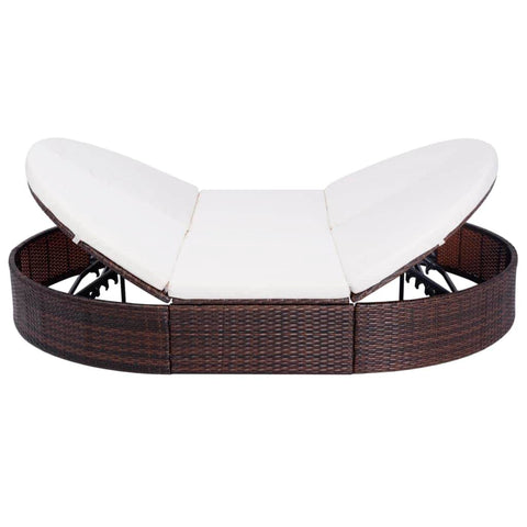 Outdoor Lounge Bed with Cushion Poly Rattan Brown