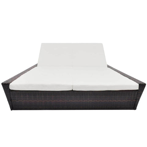 Outdoor Lounge Bed with Cushion Poly Rattan Brown