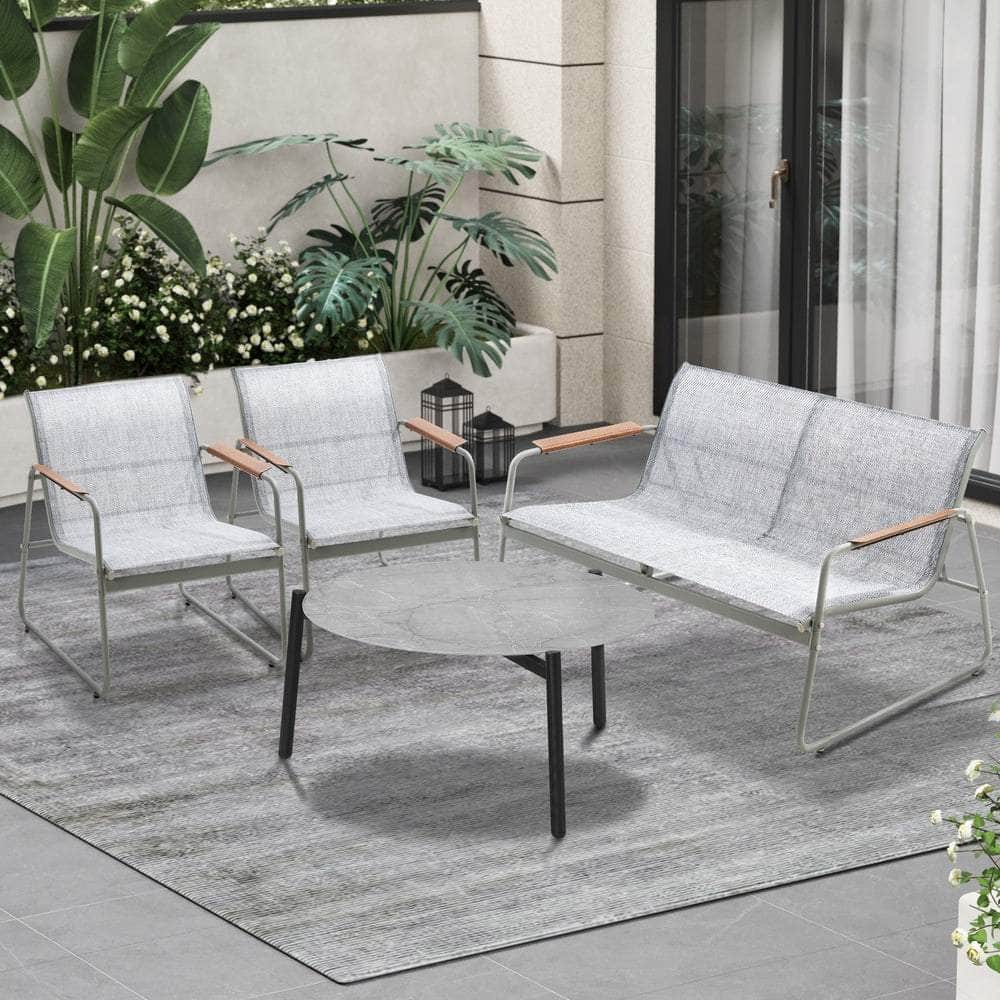 Outdoor Lounge Set 4 Seater Patio Chairs 70cm Grey Table