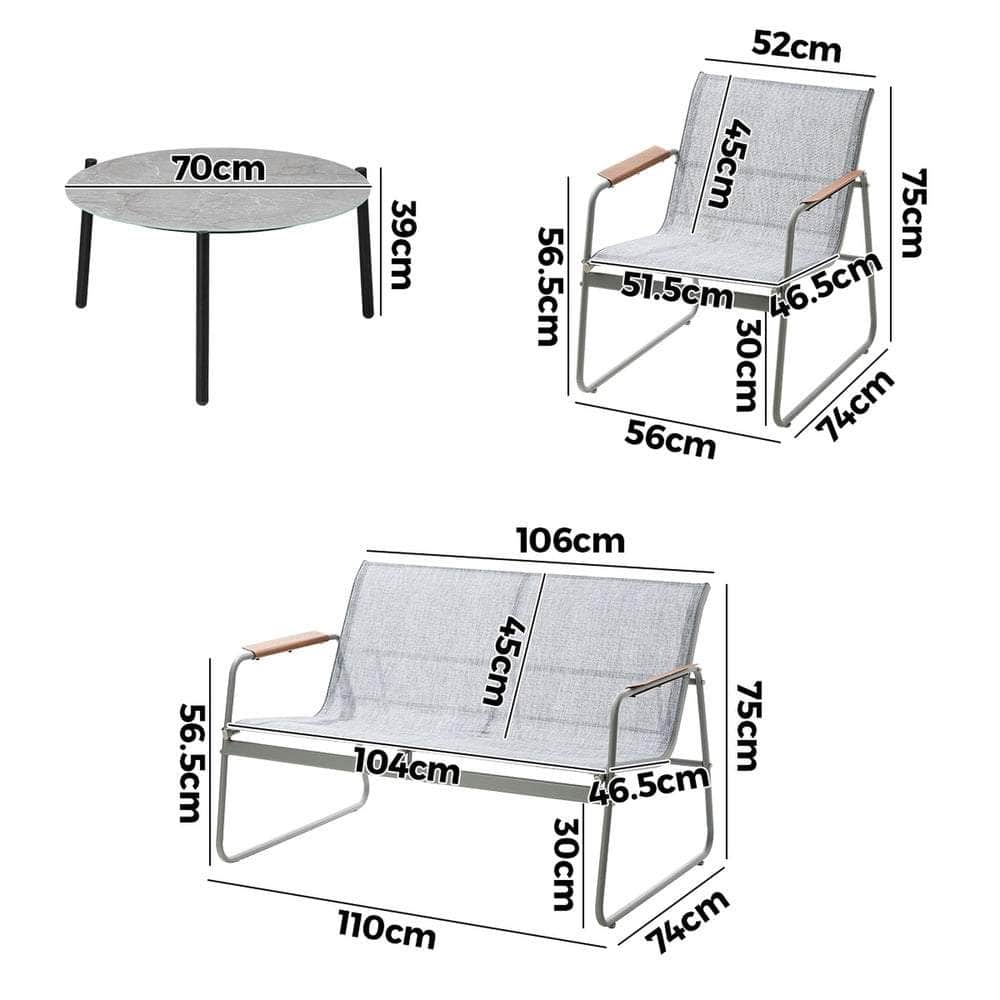 Outdoor Lounge Set 4 Seater Patio Chairs 70cm Grey Table
