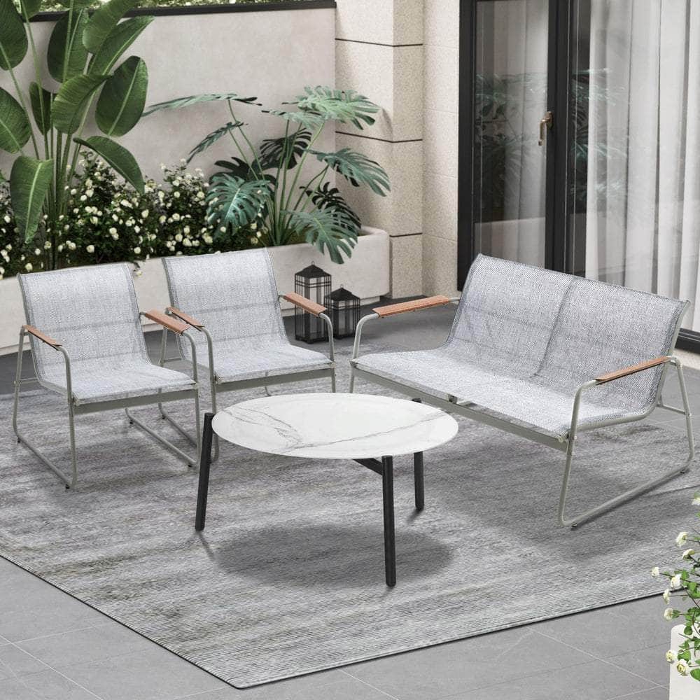 Outdoor Lounge Set 4 Seater Patio Chairs 70cm White Table