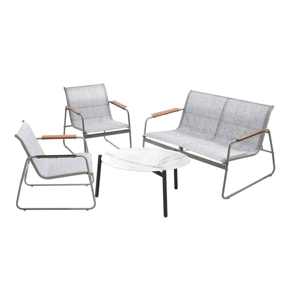 Outdoor Lounge Set 4 Seater Patio Chairs 70cm White Table