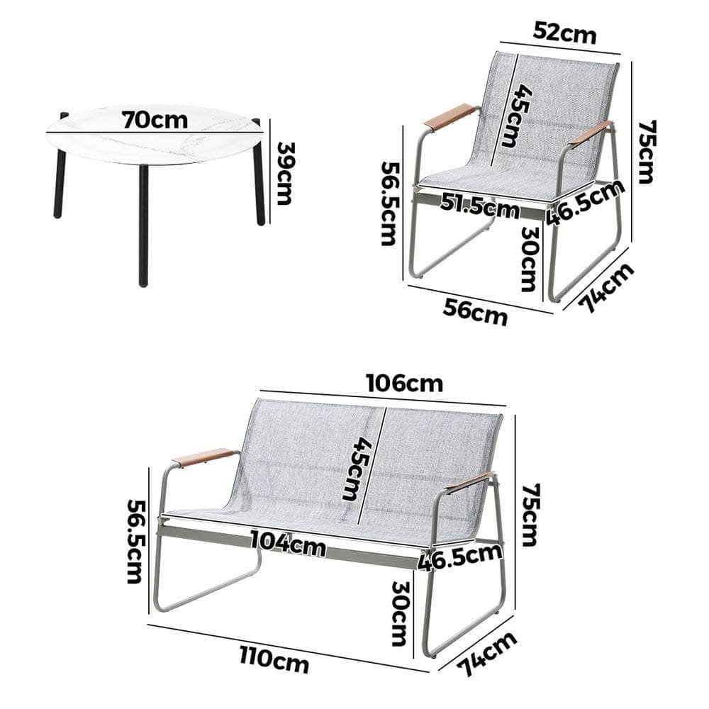 Outdoor Lounge Set 4 Seater Patio Chairs 70cm White Table