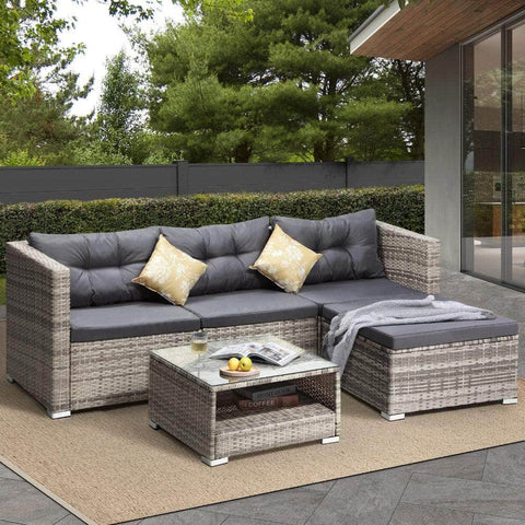 Outdoor Lounge Setting 5pc Wicker Sofa Set Rattan Patio Garden Furniture