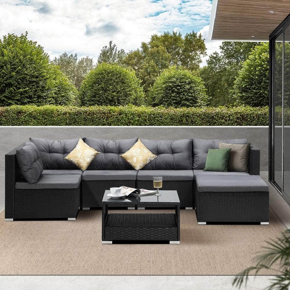 Outdoor Lounge Setting 7pc Wicker Sofa Set Rattan