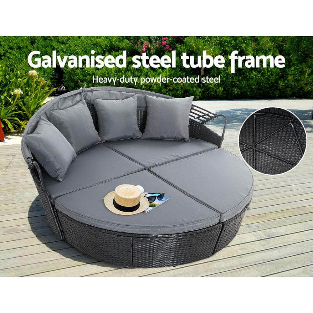 Outdoor Lounge Setting Patio Furniture Sofa Wicker Garden Rattan Set Day Bed Black