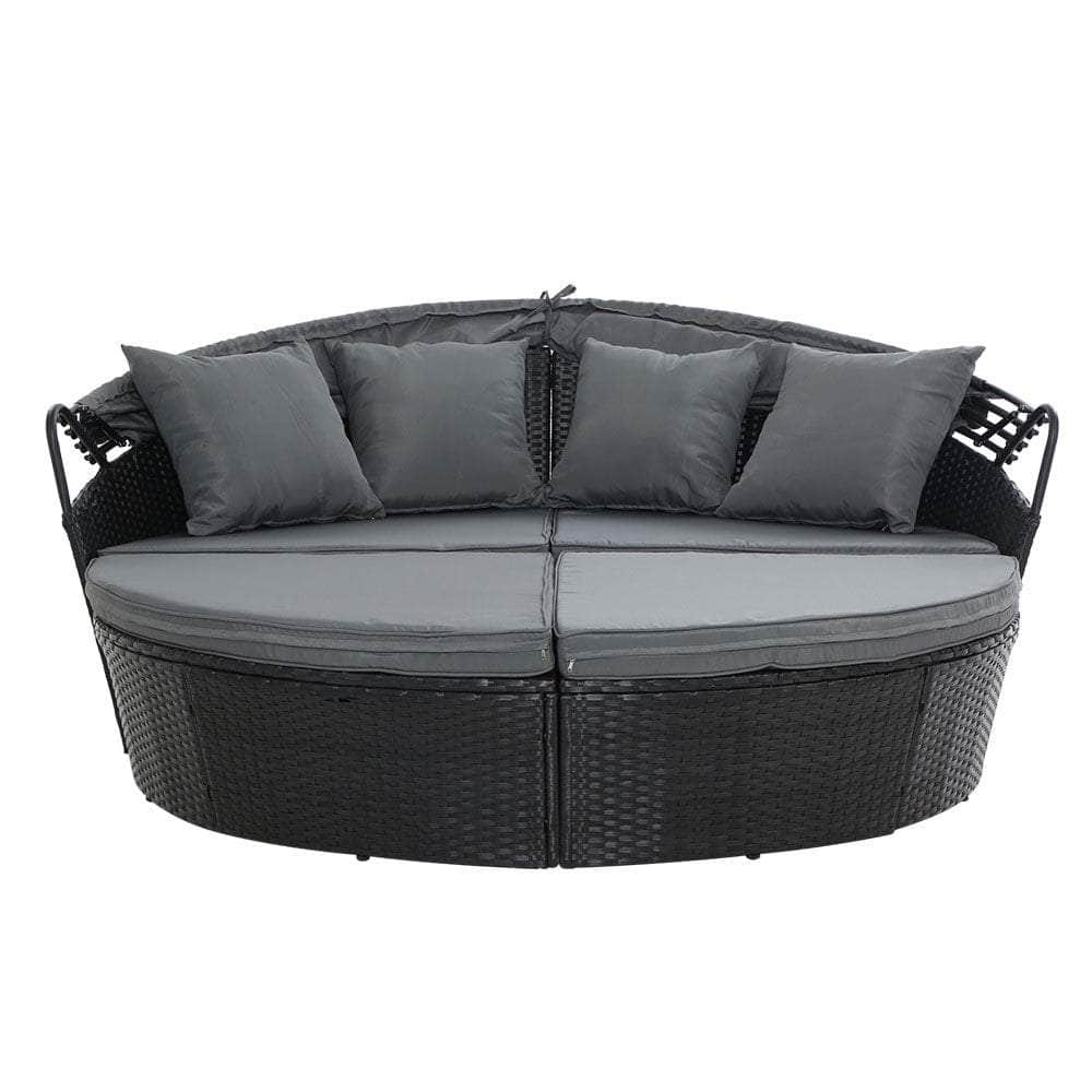 Outdoor Lounge Setting Patio Furniture Sofa Wicker Garden Rattan Set Day Bed Black