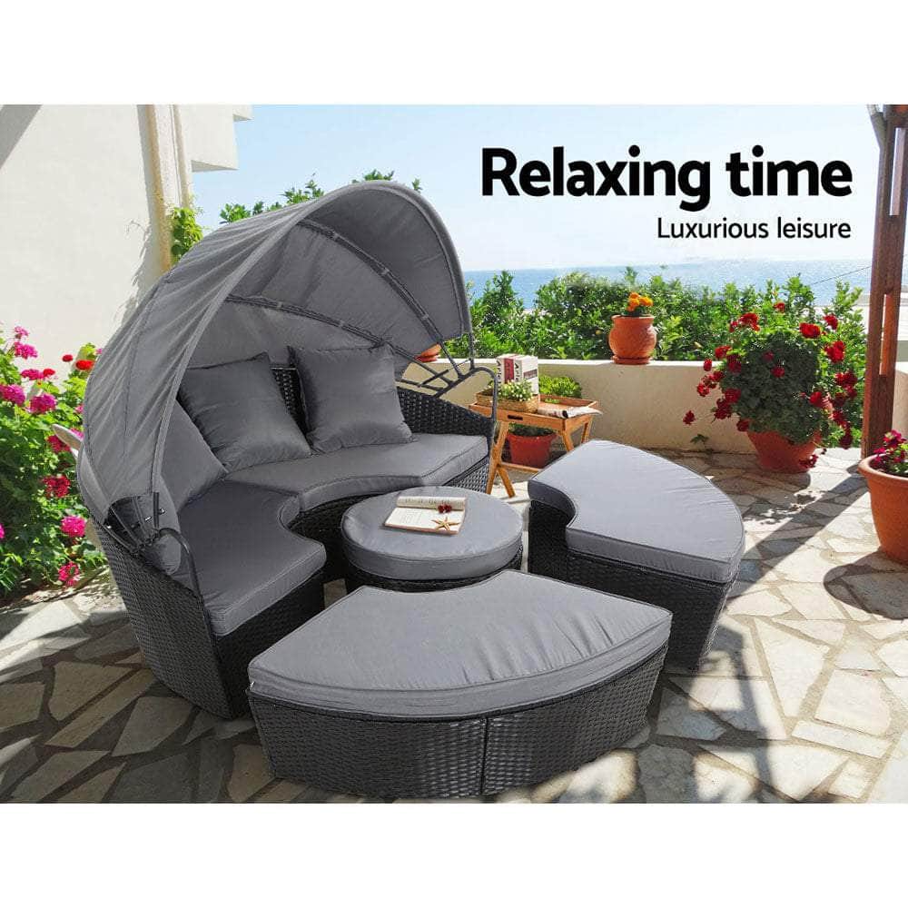Outdoor Lounge Setting Sofa Patio Furniture Wicker Garden Rattan Set Day Bed Black