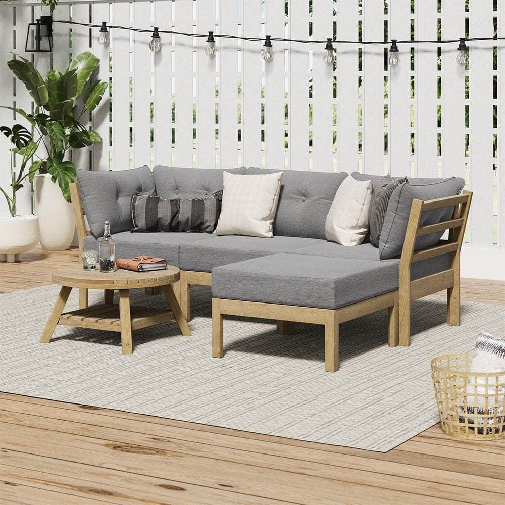 Outdoor Lounge Sofa Set 7 Piece Grey Rattan Garden Furniture for Patio