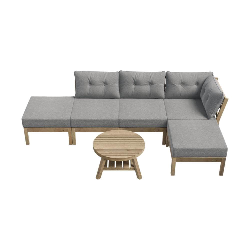Outdoor Lounge Sofa Set 7 Piece Grey Rattan Garden Furniture for Patio