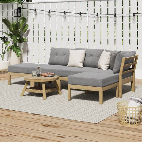 Outdoor Lounge Sofa Set 7 Piece Grey Rattan Garden Furniture for Patio