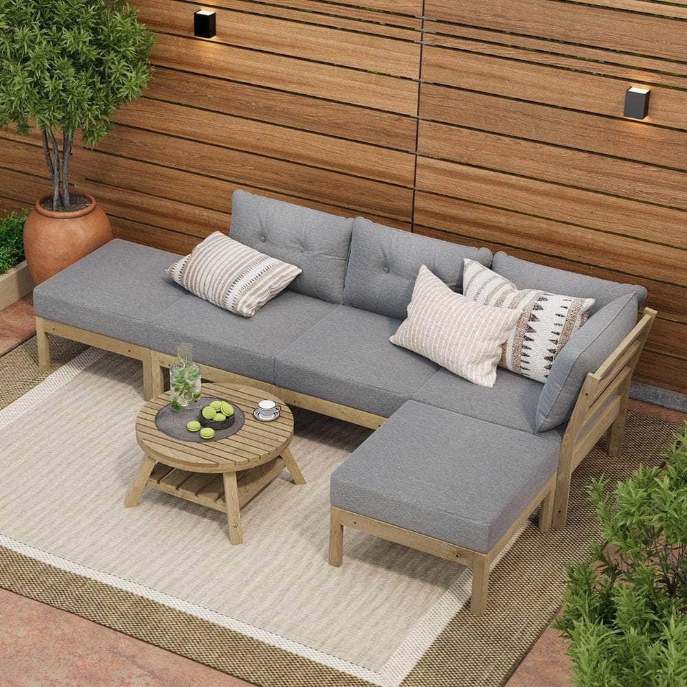 Outdoor Lounge Sofa Set 7 Piece Grey Rattan Garden Furniture for Patio