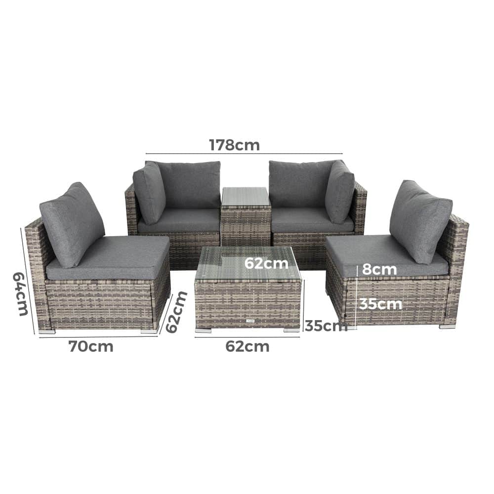 Outdoor Modular Lounge Sofa With Wicker End Table Set