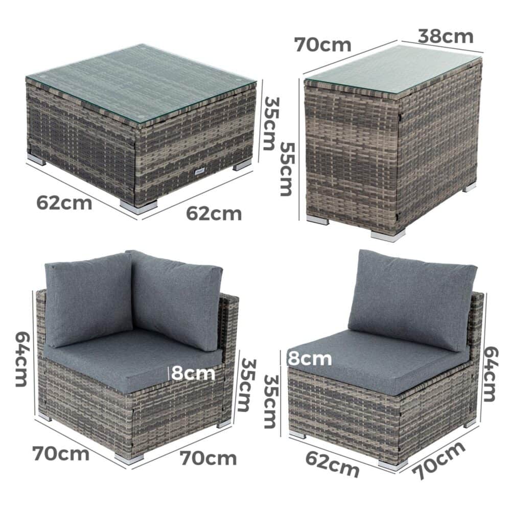 Outdoor Modular Lounge Sofa With Wicker End Table Set