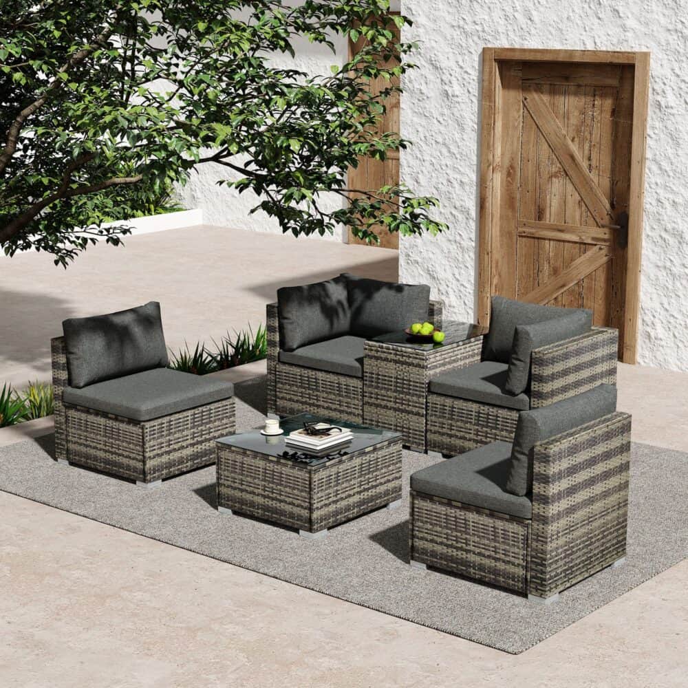 Outdoor Modular Lounge Sofa With Wicker End Table Set