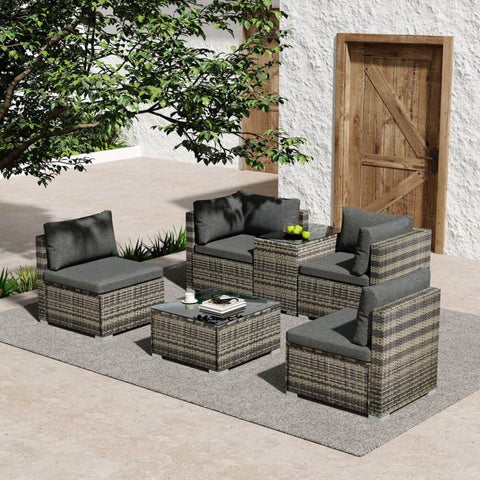 Outdoor Modular Lounge Sofa With Wicker End Table Set